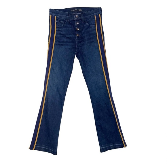 Veronica Beard Carolyn Baby Boot Cut Fray Navy/Gold Jeans Size 26 - Picture 3 of 12